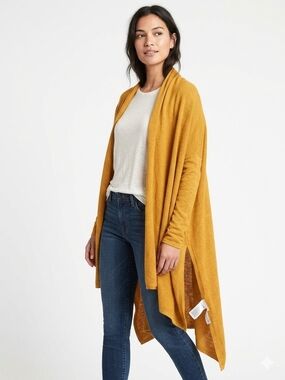 H&M Mustard Draped Open-Front Women's Cardigan